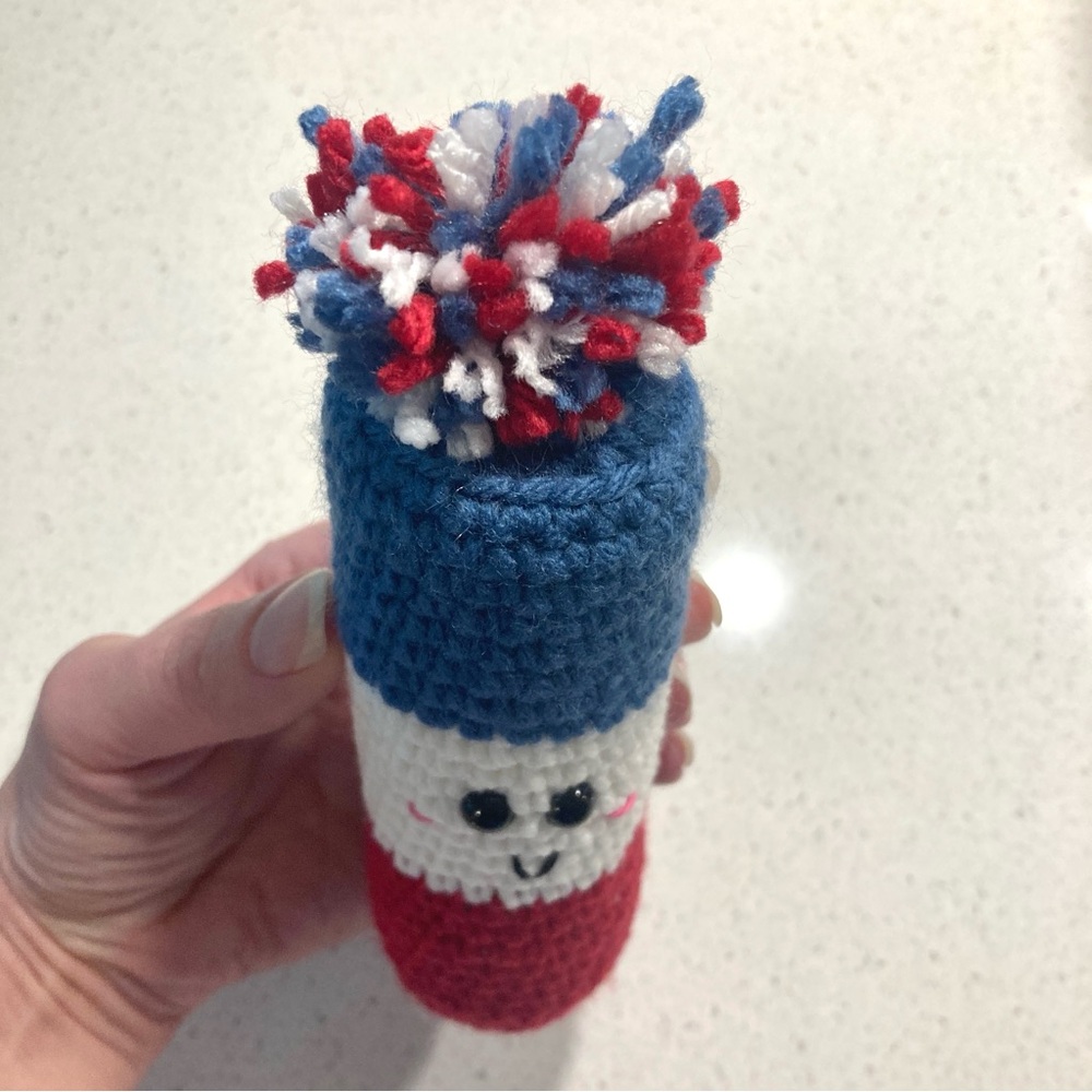 Crochet firecracker play rattle NWT handmade red white and blue 4th of July - Picture 3 of 7